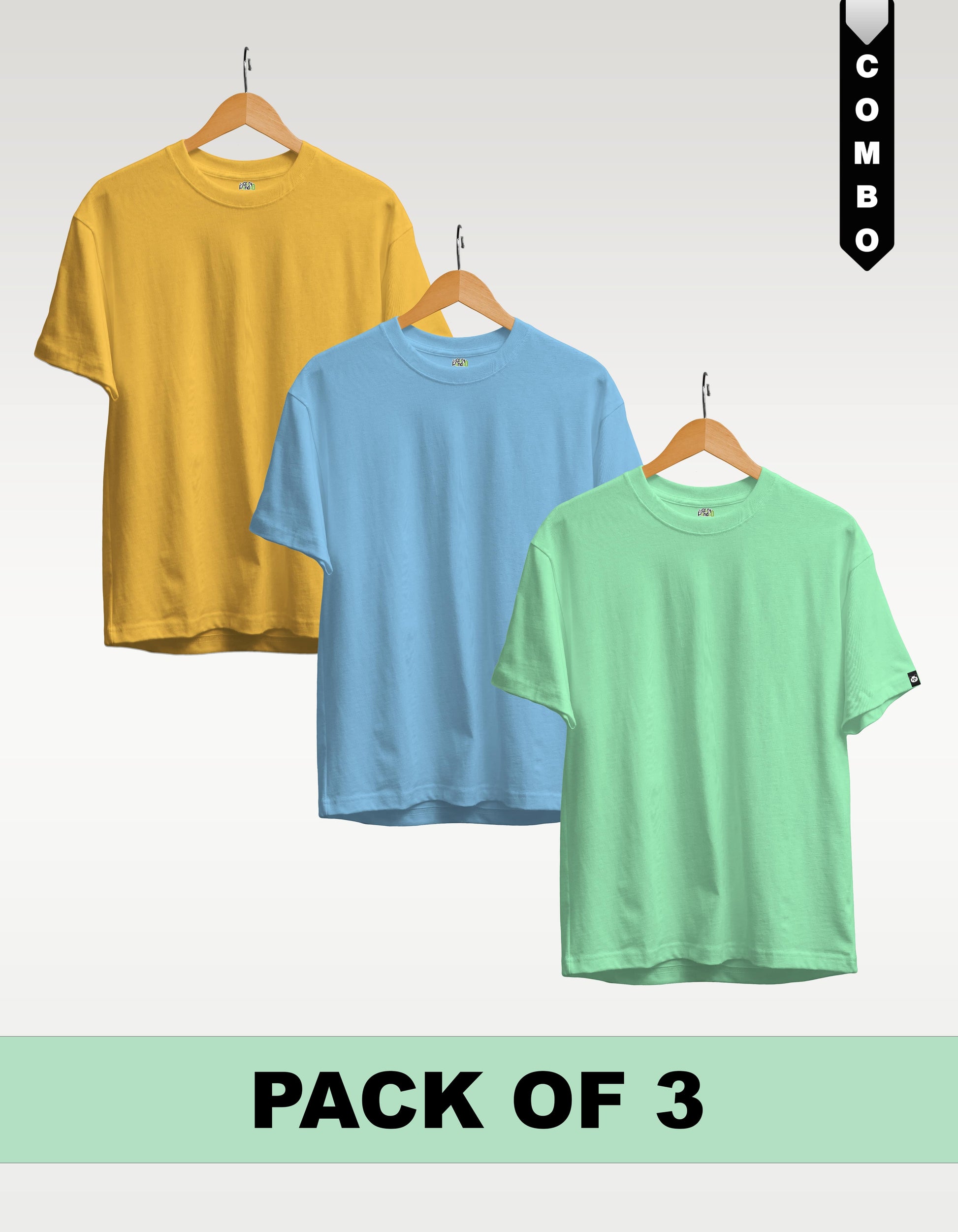 Regular T-Shirt Combo Pack of 3 -Yellow|Sky Blue|Mint Green