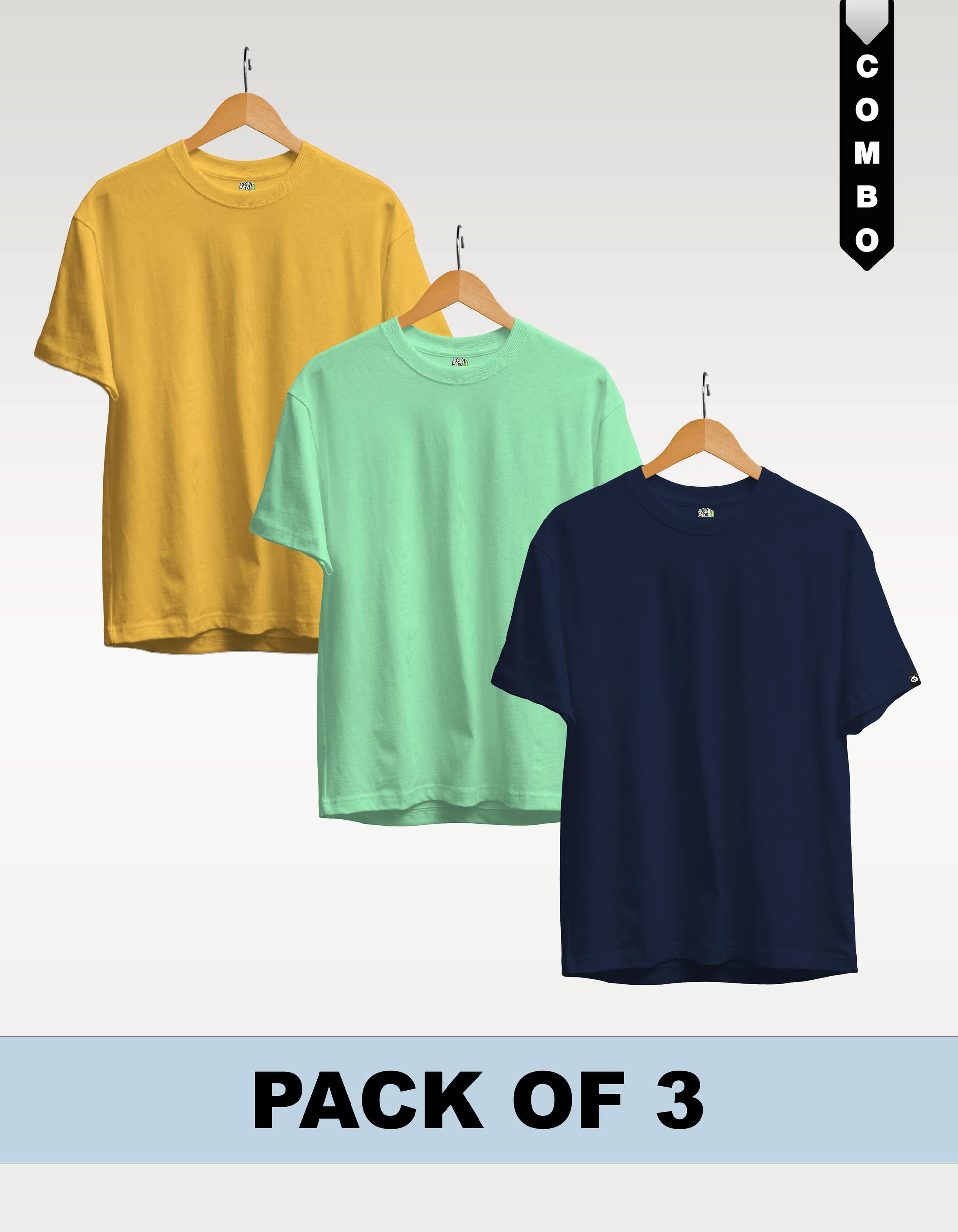 Regular T-Shirt Combo Pack of 3 -Yellow|Mint Green|Navy Blue