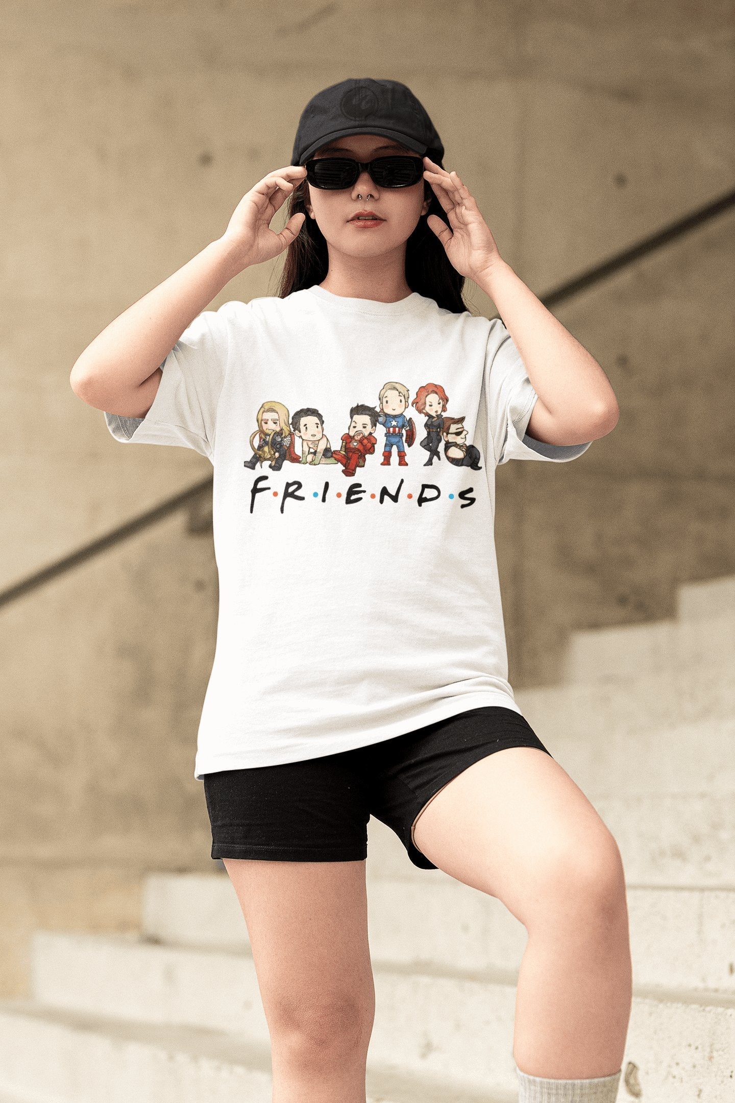 Avengers FRIENDS: Unisex White Oversized Half Sleeved T-shirt