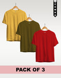 Regular T-Shirt Combo Pack of 3 -Yellow|Olive green|Red