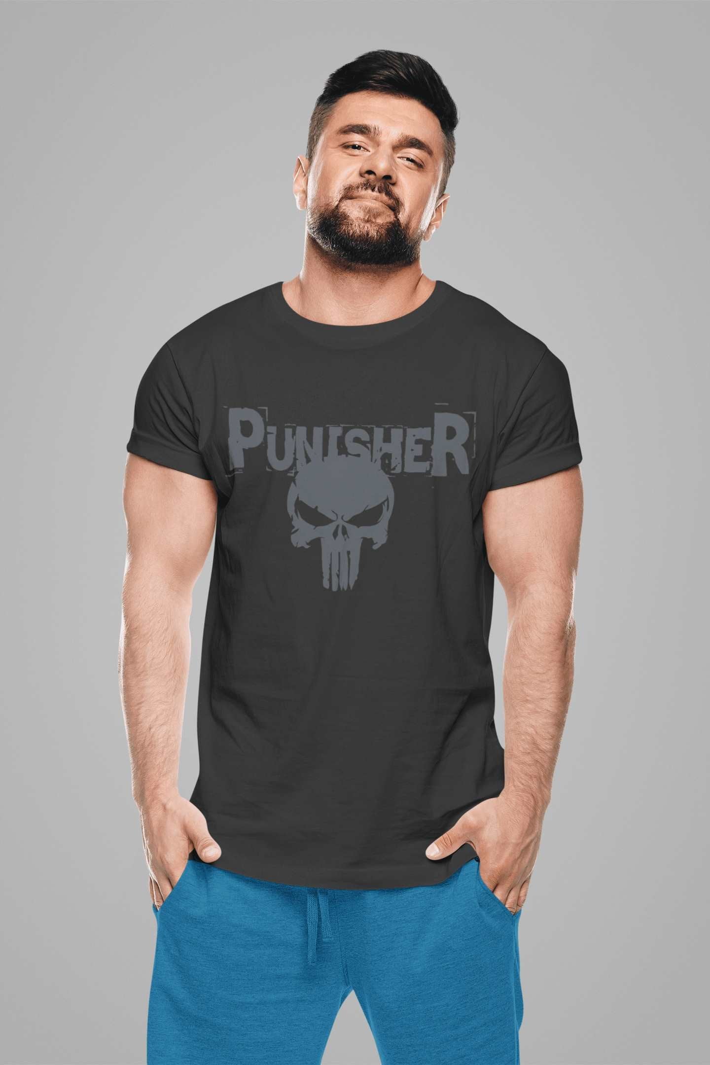 Punisher: Men Black Regular Fit Half Sleeved T-shirt