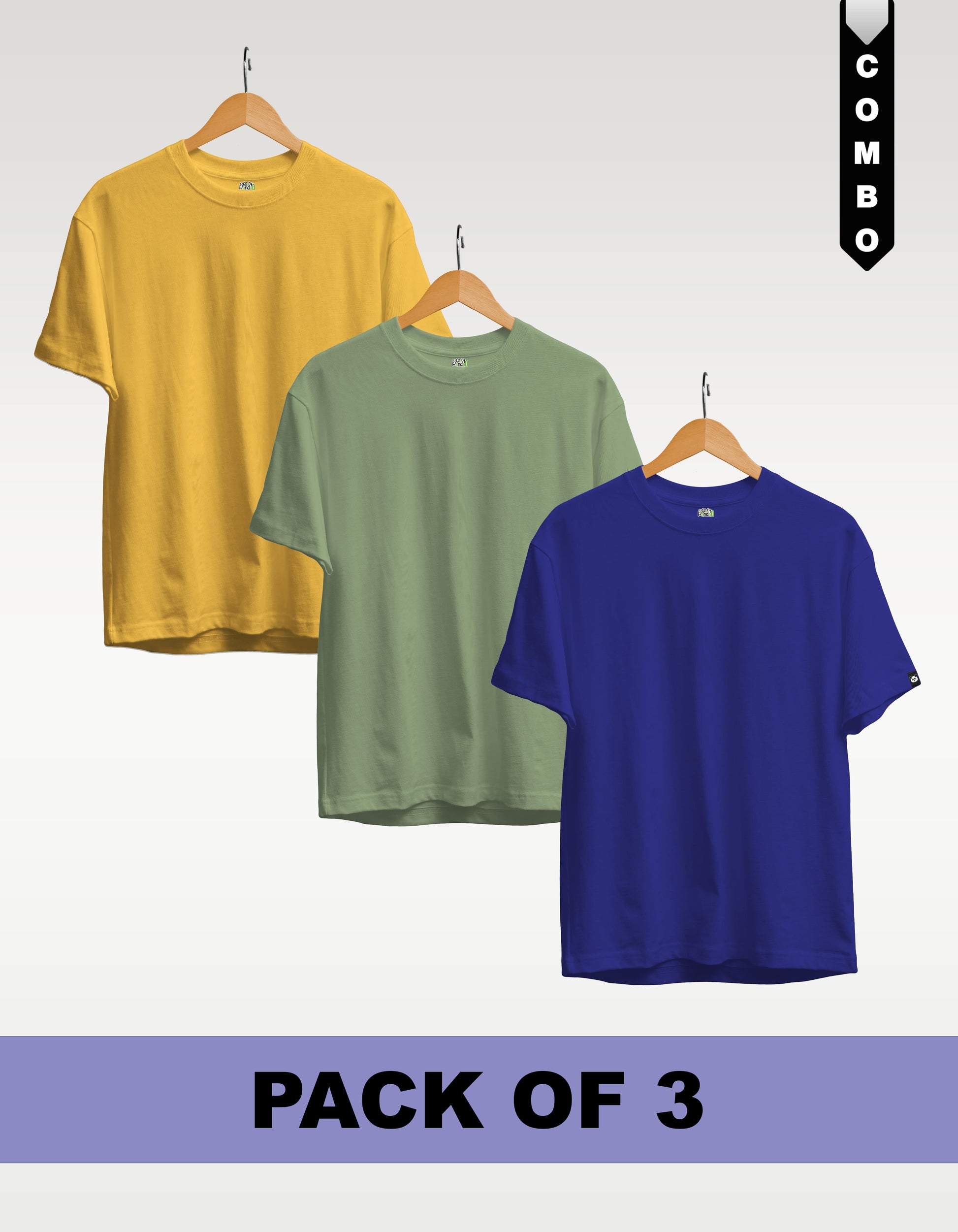 Regular T-Shirt Combo Pack of 3 -Yellow|Sage Green|Royal Blue