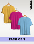 Regular T-Shirt Combo Pack of 3 -Yellow|Fuchsia|Sky Blue