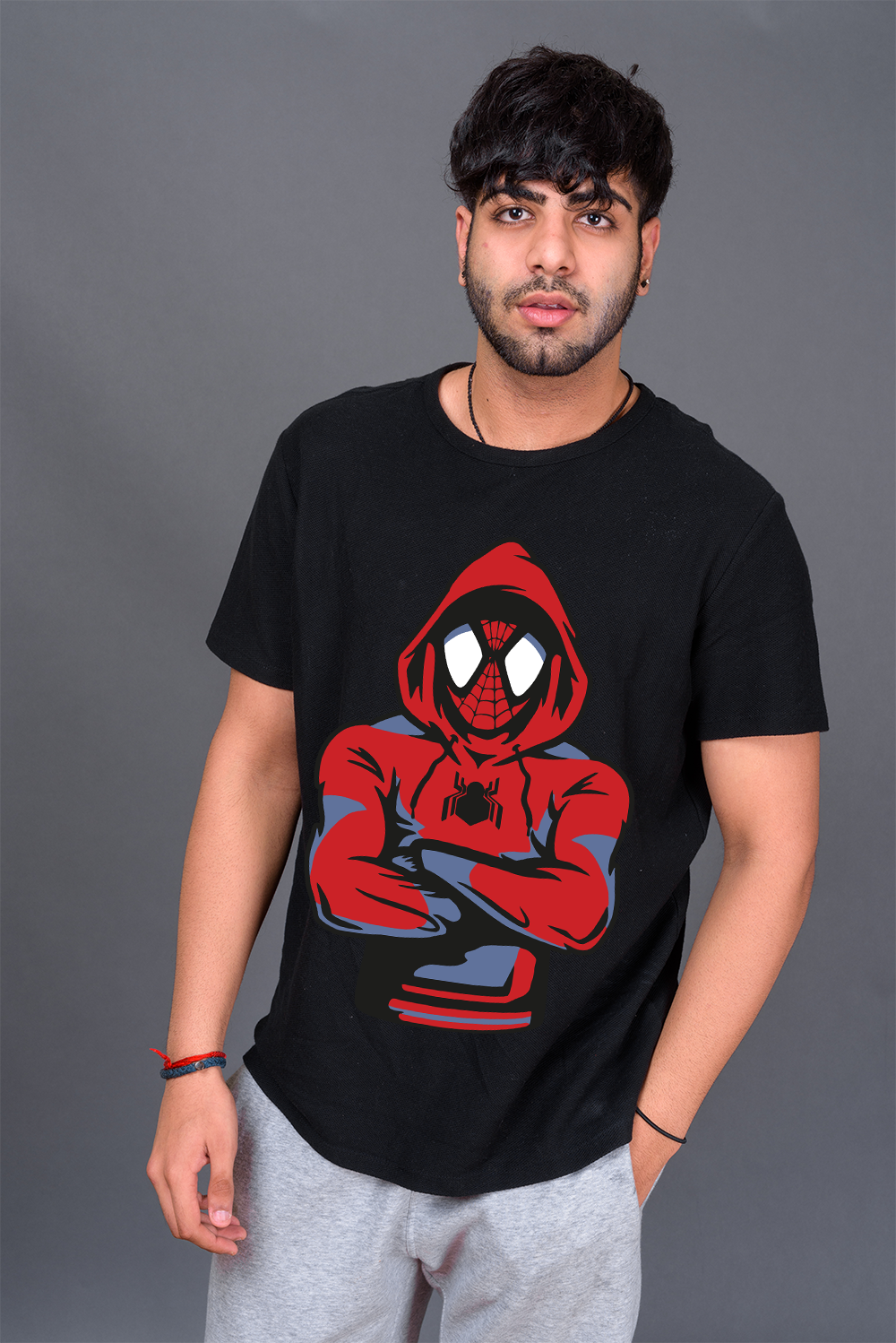 Spiderman: Men Black Regular Fit Half Sleeved T-shirt