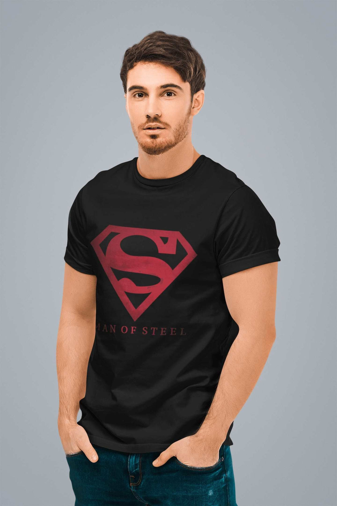 Superman: Men Black Regular Fit Half Sleeved T-shirt