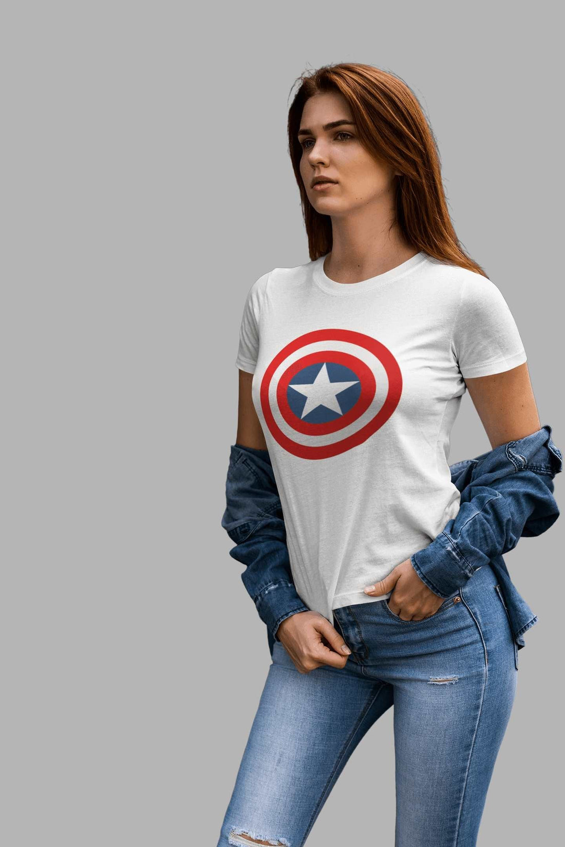 Captain America: Women White Regular Fit Half Sleeved T-shirt