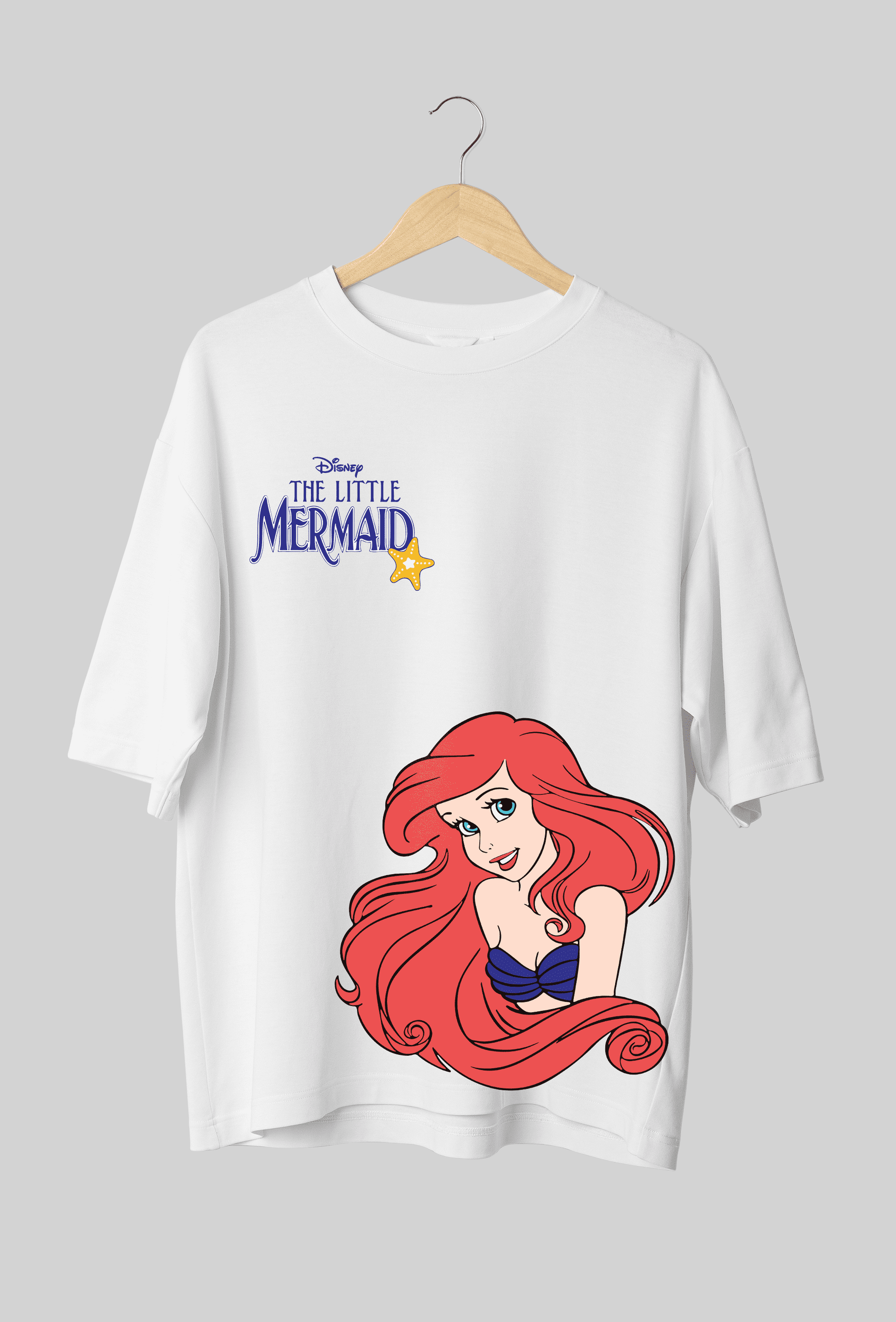 The Little Mermaid : Women Lavender Oversized Half Sleeved T-shirt